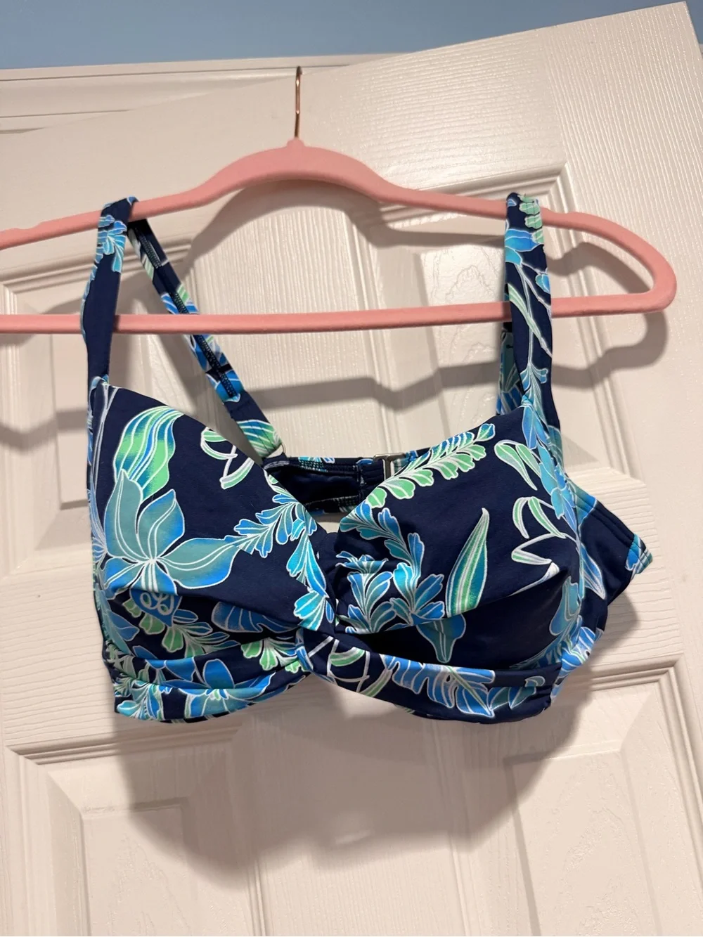 Lands' End Blue Floral Bikini Top with Navy Swim Skirted Bottom